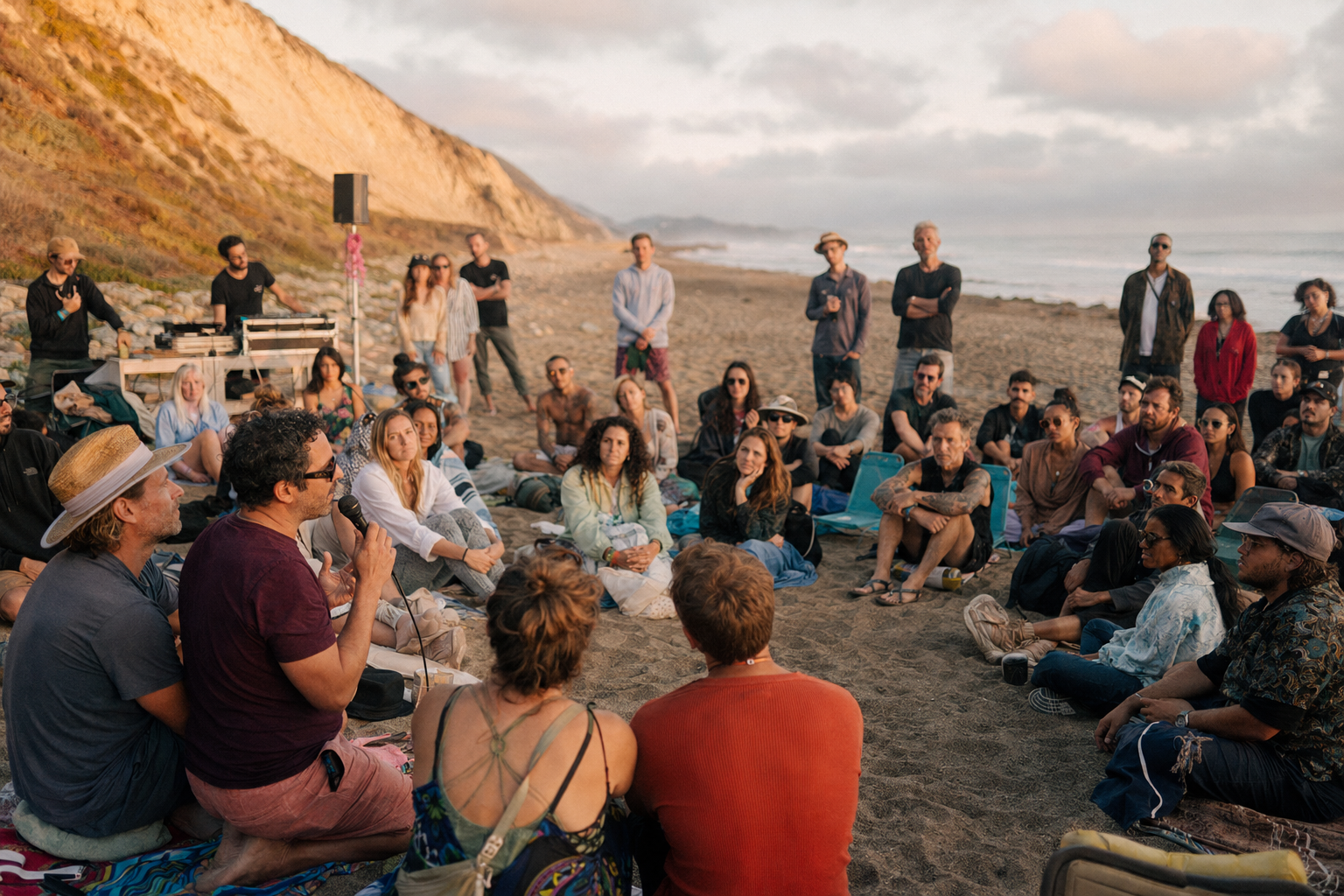 A beachside talk on the featured entheogen before the music begins
